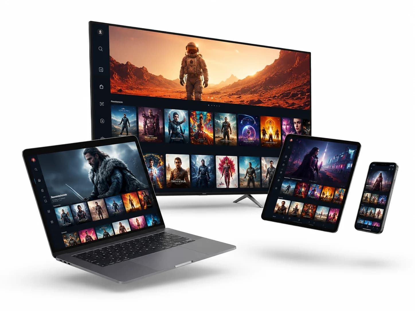 IPTV Main streaming shown across TV, laptop, tablet and phone